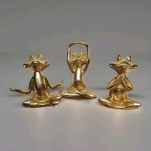 Gold Yoga Frog Figurines Set of 3 Desk Statues Meditation Boho New Age Decor